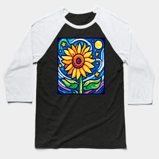 Starry Night Sunflower Elegance Baseball T-Shirt